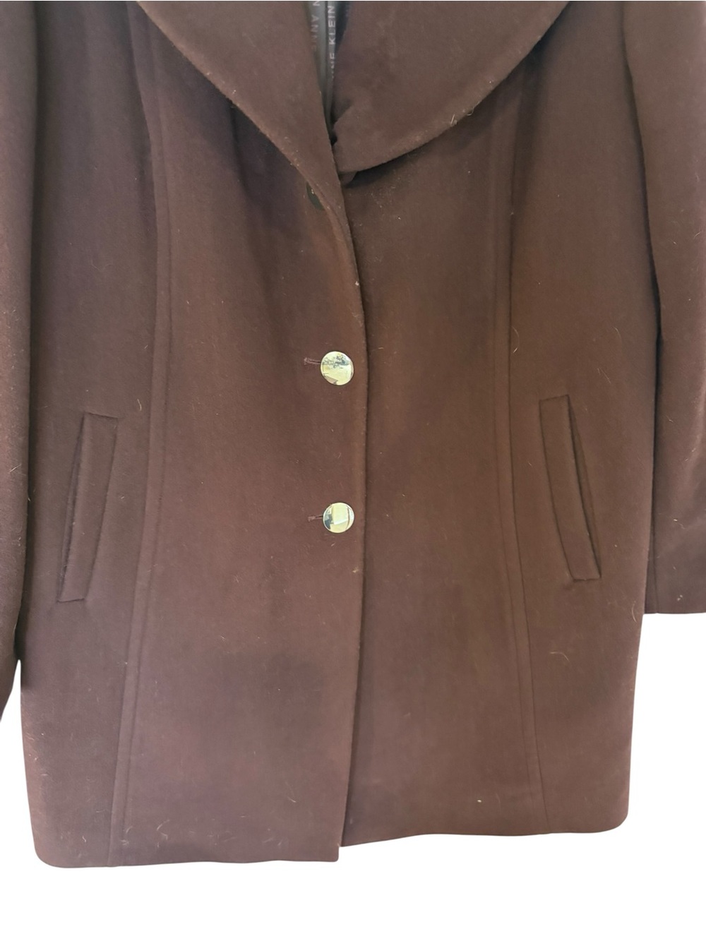 Anne Klein Chestnut Purple Shawl-Collar Wool Blend Pea Coat - Picture 4 of 7